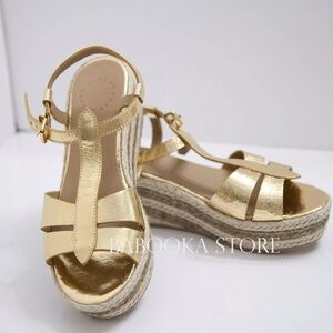 Marc Jacobs Gold Metallic Espadrille Wedge Sandals 37.5 New no tags